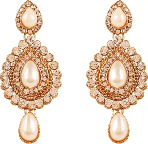 Touchstone Indian Bollywood Desire Contemporary Diamond Look Rhinestone Designer Jewelry Chandelier Earrings In Antique Gold Tone For Women