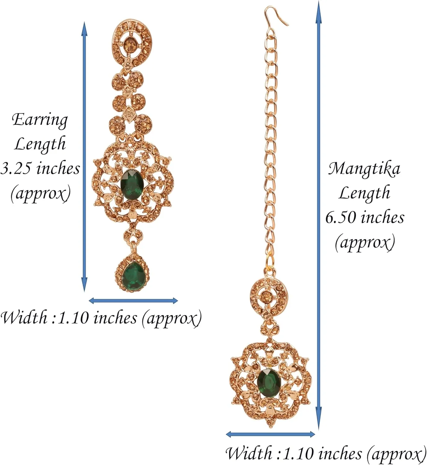 Touchstone Indian Bollywood Stylish Contemporary Designer Jewelry Wedding Earrings Mangtika Head Accessory Combo in Gold or Silver Tone for Women.