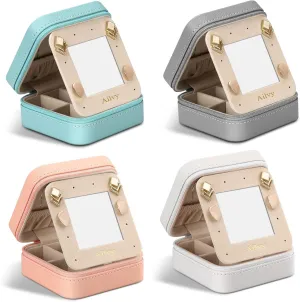 Travel Jewelry Organizer with Mirror, 4 Pack Small Jewelry Box Portable Display Storage Jewelry Case for Earrings, Rings, Necklaces, Bracelet, Gift for Women Girls