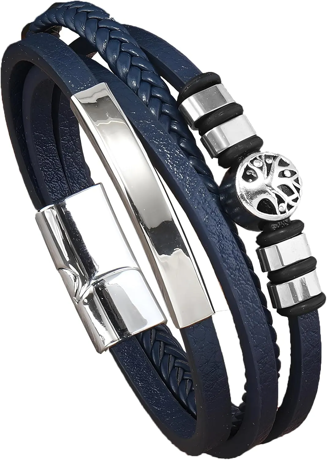 Tree of Life Leather Bracelets, Mens Multi-Layer Braided Religious Boho Charms Women Cuff Bracelets with Alloy Clasp Anniversary Father's Day Birthday Christmas Jewelry Gifts for Him