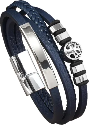 Tree of Life Leather Bracelets, Mens Multi-Layer Braided Religious Boho Charms Women Cuff Bracelets with Alloy Clasp Anniversary Father's Day Birthday Christmas Jewelry Gifts for Him