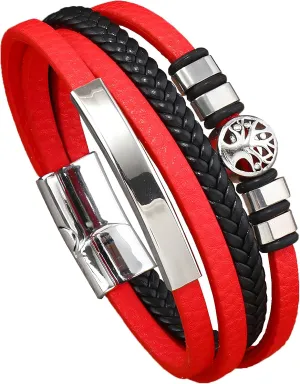 Tree of Life Leather Bracelets, Mens Multi-Layer Braided Religious Boho Charms Women Cuff Bracelets with Alloy Clasp Anniversary Father's Day Birthday Christmas Jewelry Gifts for Him