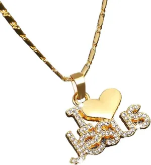 Trendy Letter I Love Jesus Shape Pendant Necklace Women's Necklace Bohemian Crystal Inlaid Pendant Religious Accessories Jewelry