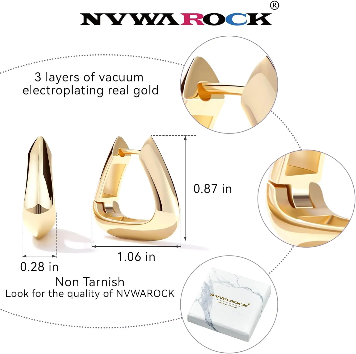 Triangle Hoop Earring for Women 14K Gold Plated Thick Chunky Geometry Earrings (Gold and Silver)
