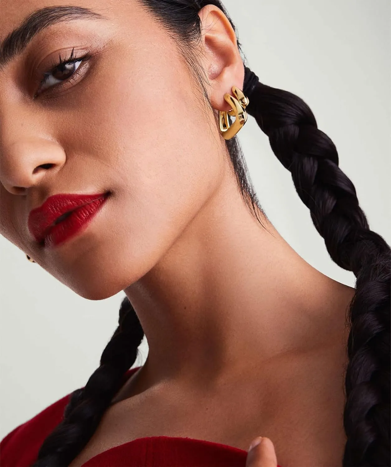 Triangle Hoop Earring for Women 14K Gold Plated Thick Chunky Geometry Earrings (Gold and Silver)