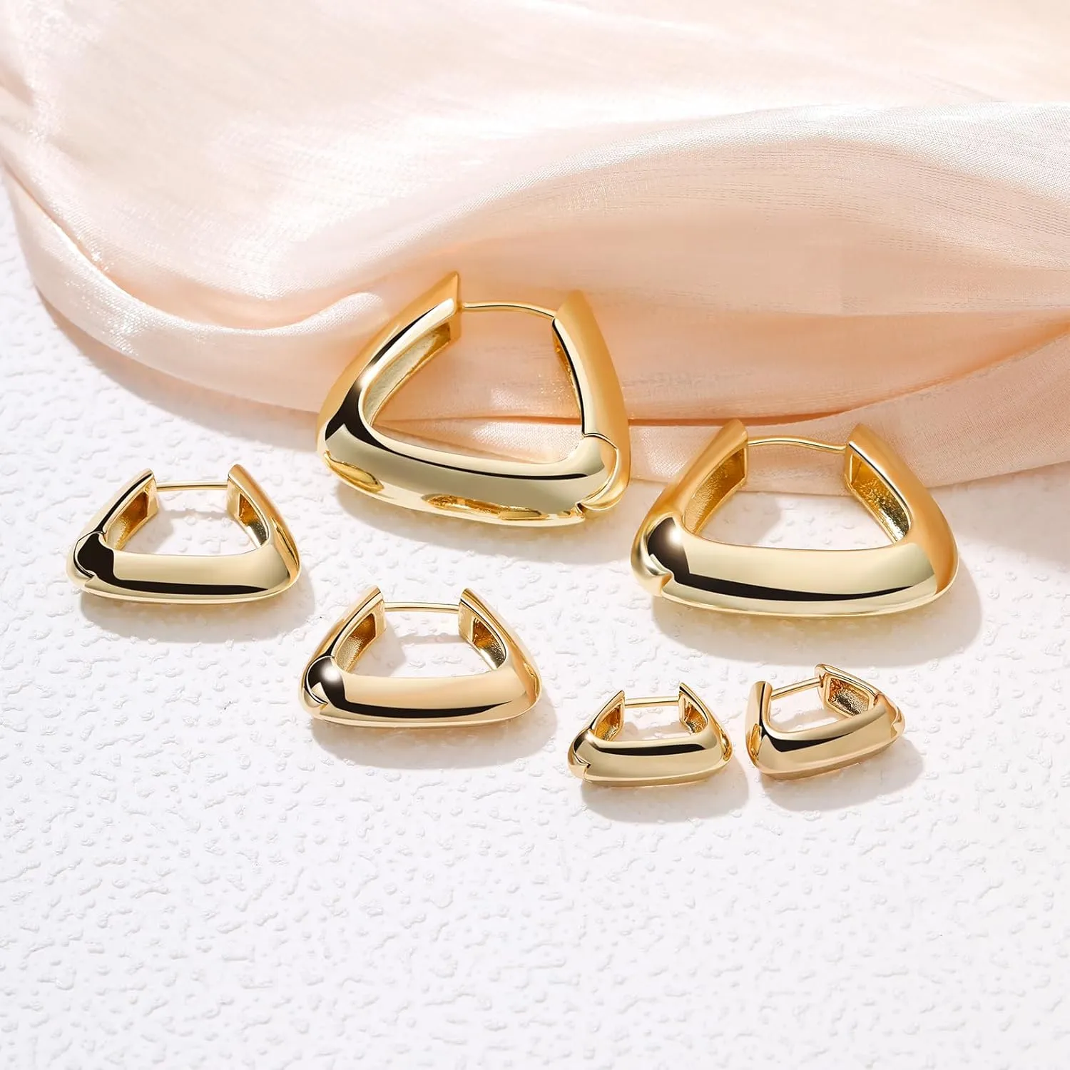 Triangle Hoop Earring for Women 14K Gold Plated Thick Chunky Geometry Earrings (Gold and Silver)