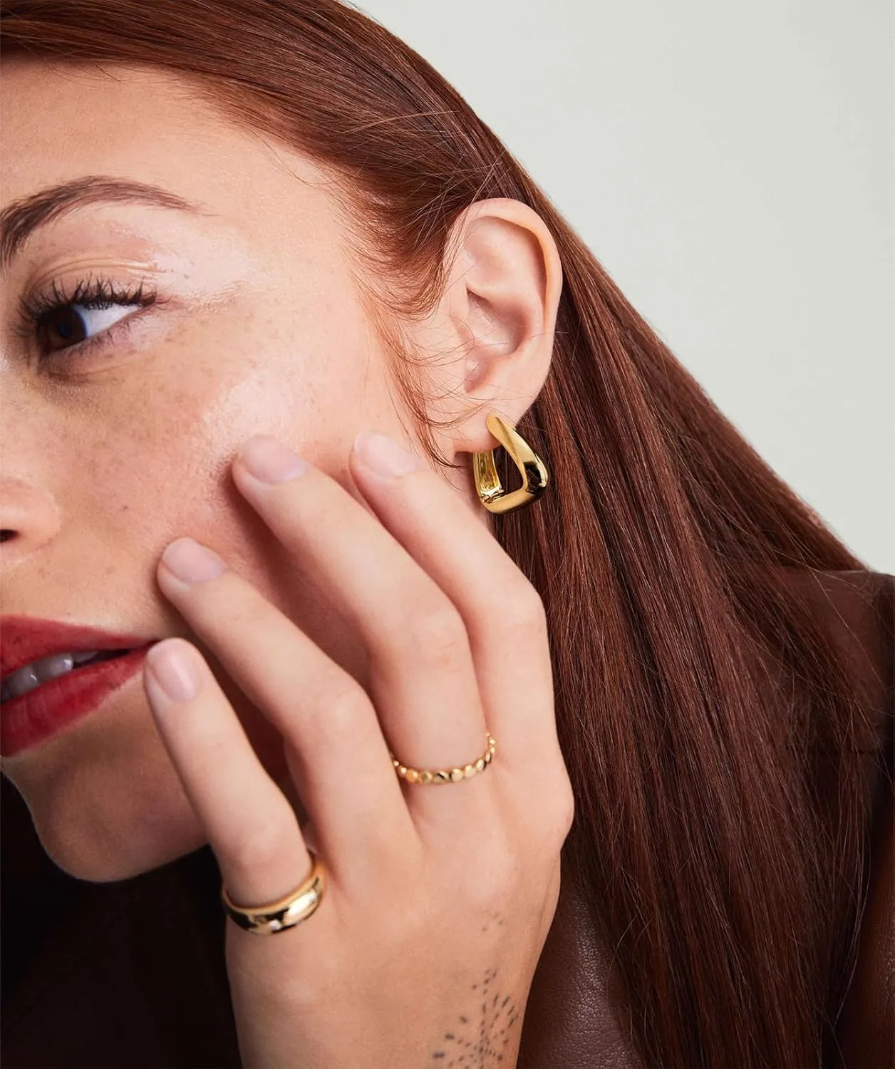 Triangle Hoop Earring for Women 14K Gold Plated Thick Chunky Geometry Earrings (Gold and Silver)