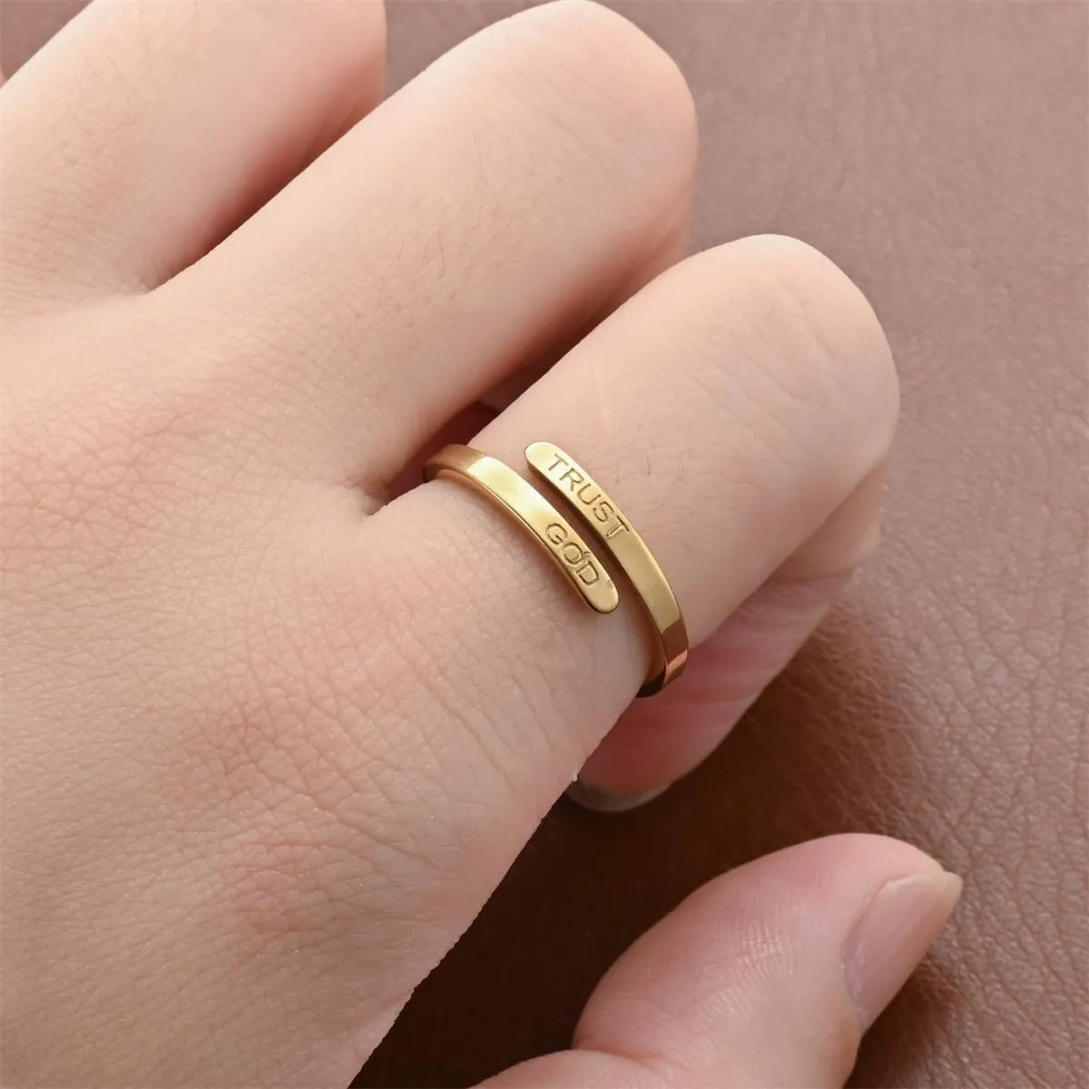 Trust God Ring For Women, Adjustable Stainless Steel Religious Inspirational Engraved Rings Fashion Faith Gifts Jewelry