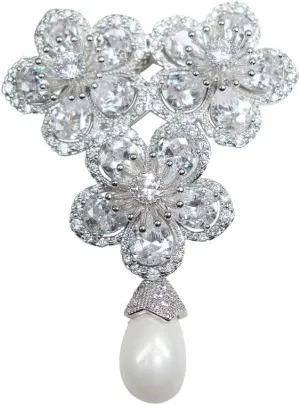 TTjewelry Zircon Clear Crystal Luxurious Bride 3 Flower Wedding Penant Brooch Pin Bridesmaid Jewelry