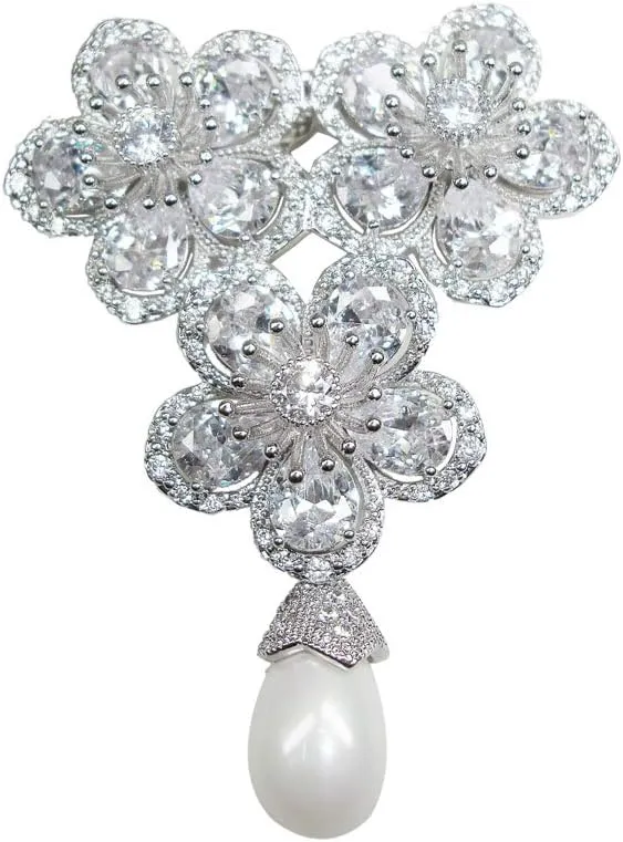 TTjewelry Zircon Clear Crystal Luxurious Bride 3 Flower Wedding Penant Brooch Pin Bridesmaid Jewelry