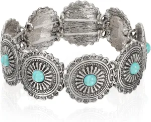 Turquoise Bracelet for Women Boho Bracelets Vintage Western Cowgirl Bangle Bracelet Stretch Turquoise Jewelry