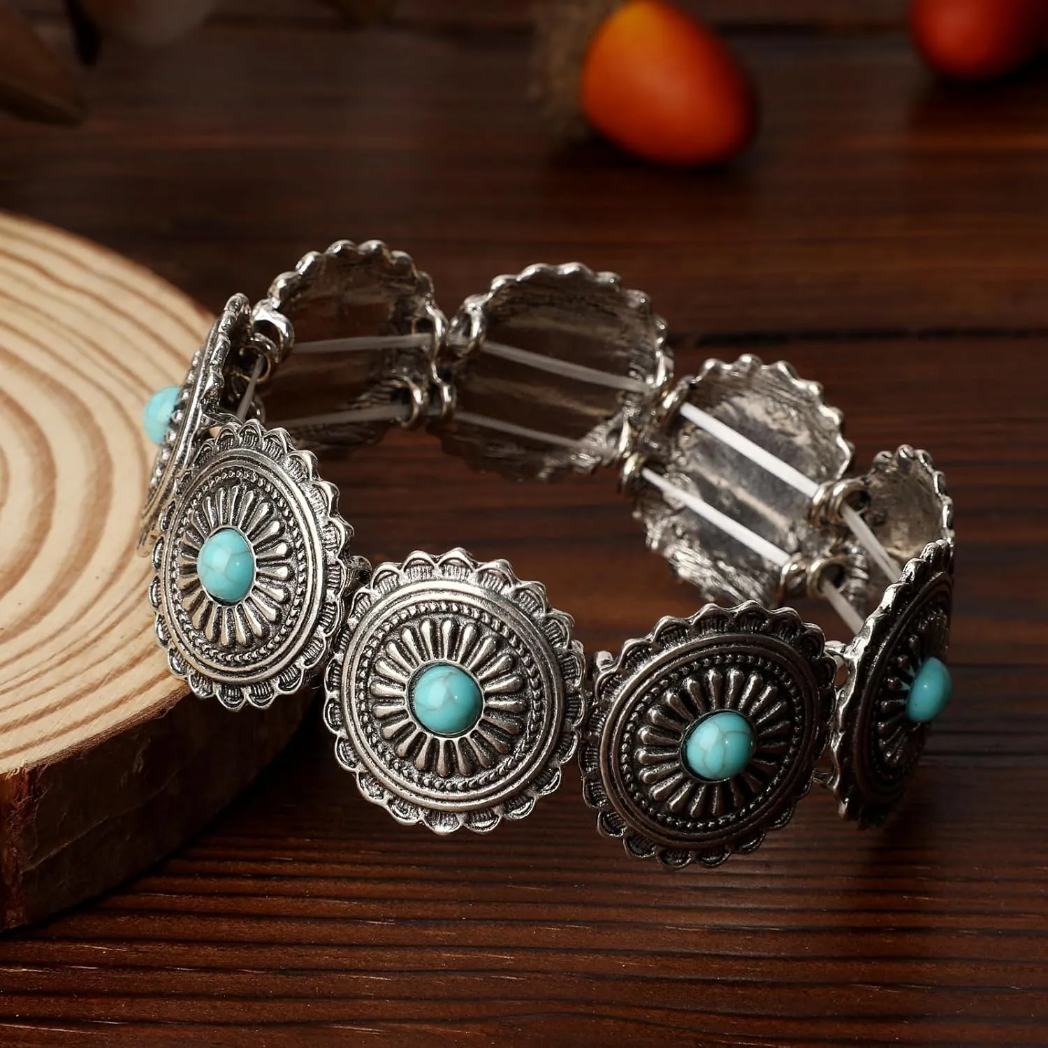 Turquoise Bracelet for Women Boho Bracelets Vintage Western Cowgirl Bangle Bracelet Stretch Turquoise Jewelry
