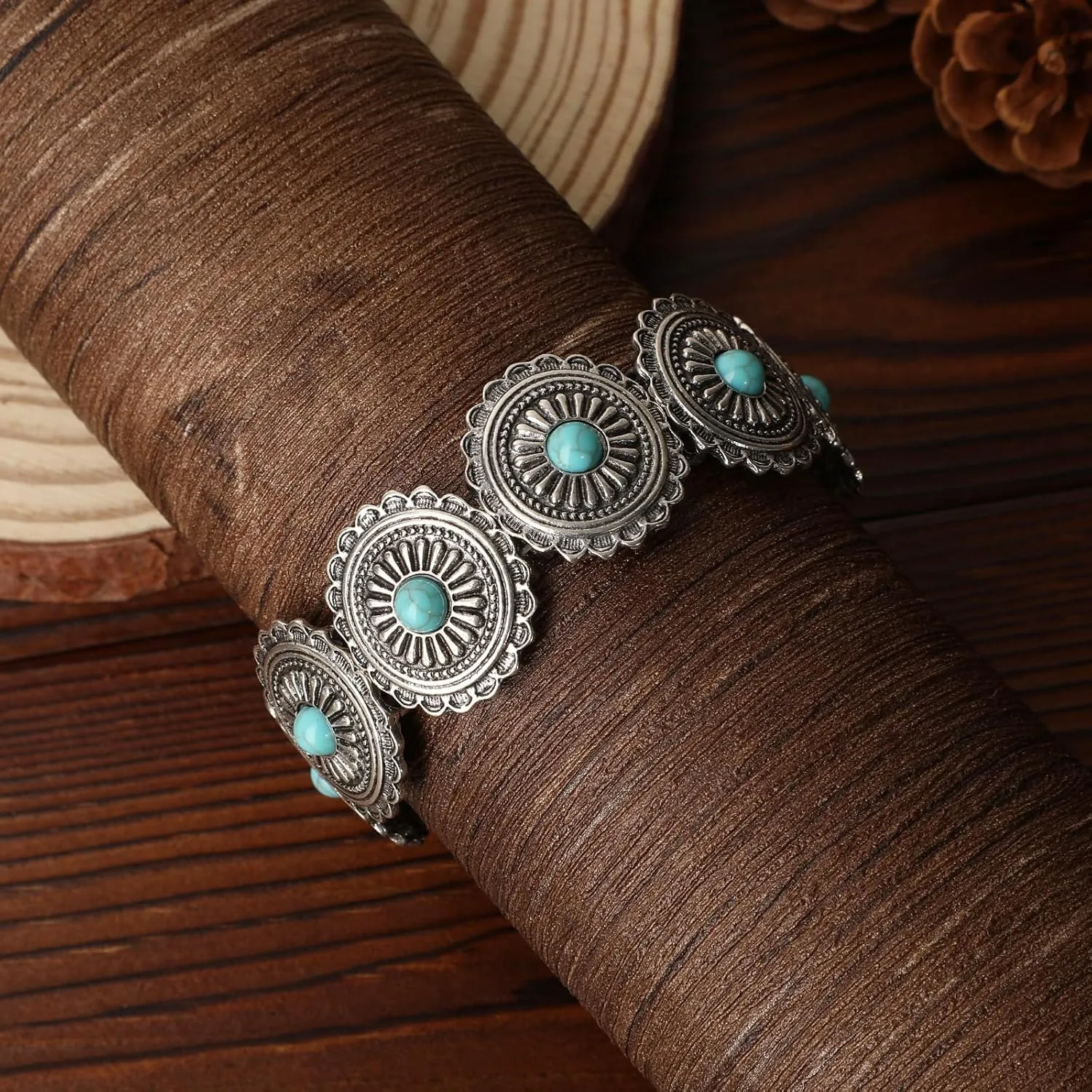 Turquoise Bracelet for Women Boho Bracelets Vintage Western Cowgirl Bangle Bracelet Stretch Turquoise Jewelry