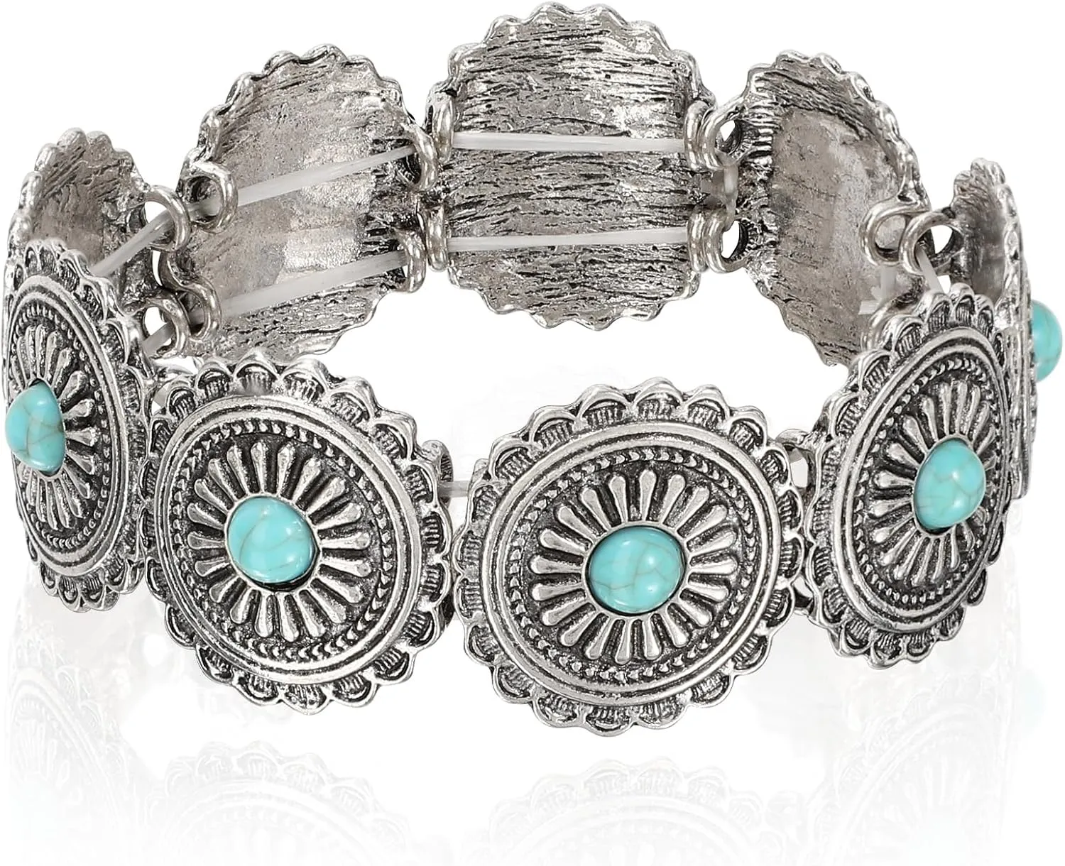 Turquoise Bracelet for Women Boho Bracelets Vintage Western Cowgirl Bangle Bracelet Stretch Turquoise Jewelry