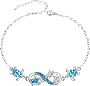Turtle Ankle Bracelet for Women Blue Opal Sea Turtle Anklet Sterling Silver Infinity Wave Ocean Beach Summer Foot Bracelet Jewelry Mothers Day Gifts