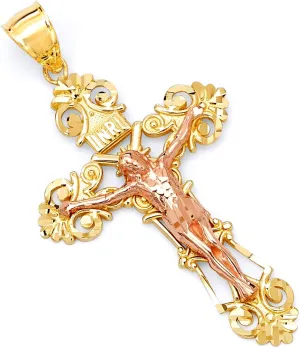 TWJC 14k REAL Two Tone Gold Religious Crucifix Jesus Cross Charm Pendant