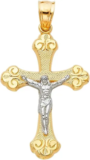 TWJC 14k REAL Two Tone Gold Religious Crucifix Jesus Cross Charm Pendant