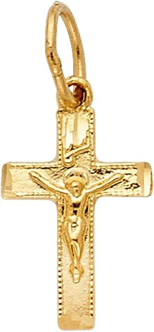 TWJC 14k REAL Yellow Gold Religious Crucifix Jesus Cross Charm Pendant