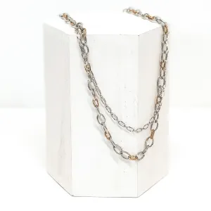 Two Strand Hammered Chain Link Necklace with Gold Spacers in Silver