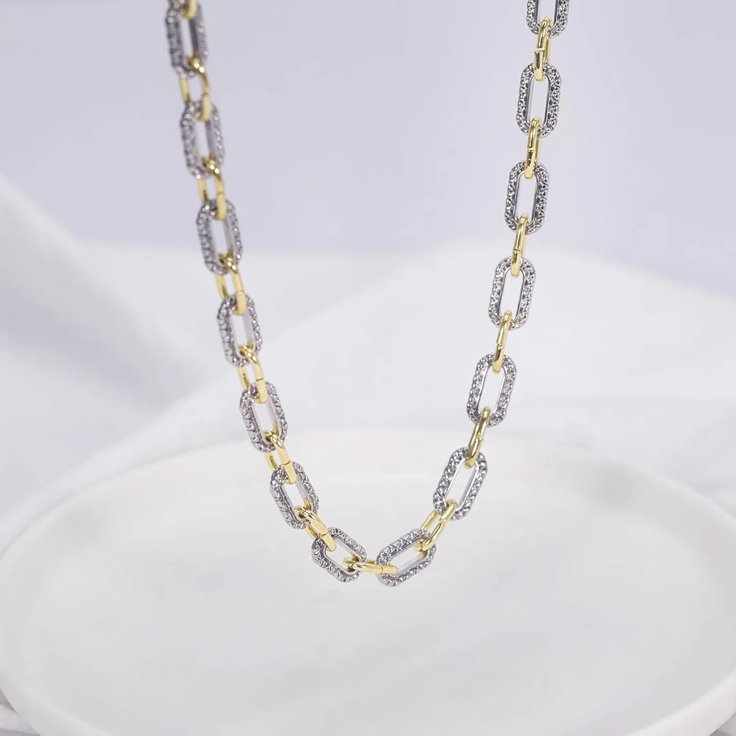 Two Tone Wire Cable Necklace Gold and Silver Link Chain Adjustable 18K Gold Plated Twist Vintage Classic Jewelry