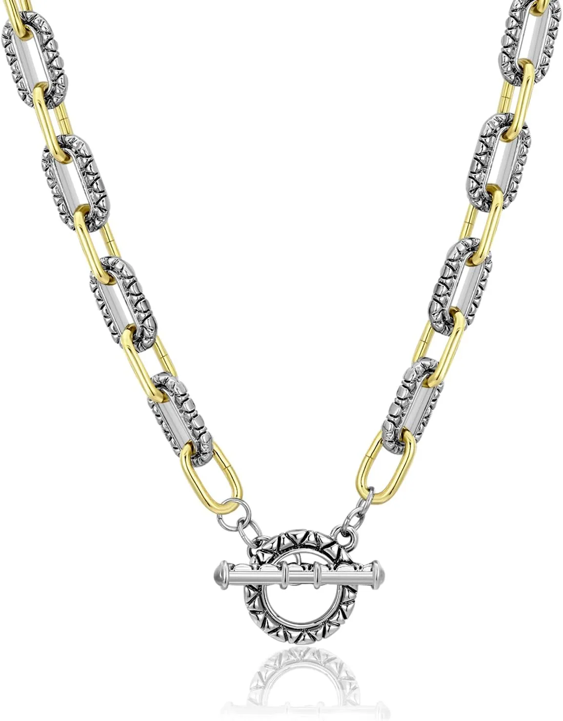 Two Tone Wire Cable Necklace Gold and Silver Link Chain Adjustable 18K Gold Plated Twist Vintage Classic Jewelry