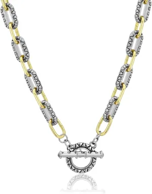 Two Tone Wire Cable Necklace Gold and Silver Link Chain Adjustable 18K Gold Plated Twist Vintage Classic Jewelry