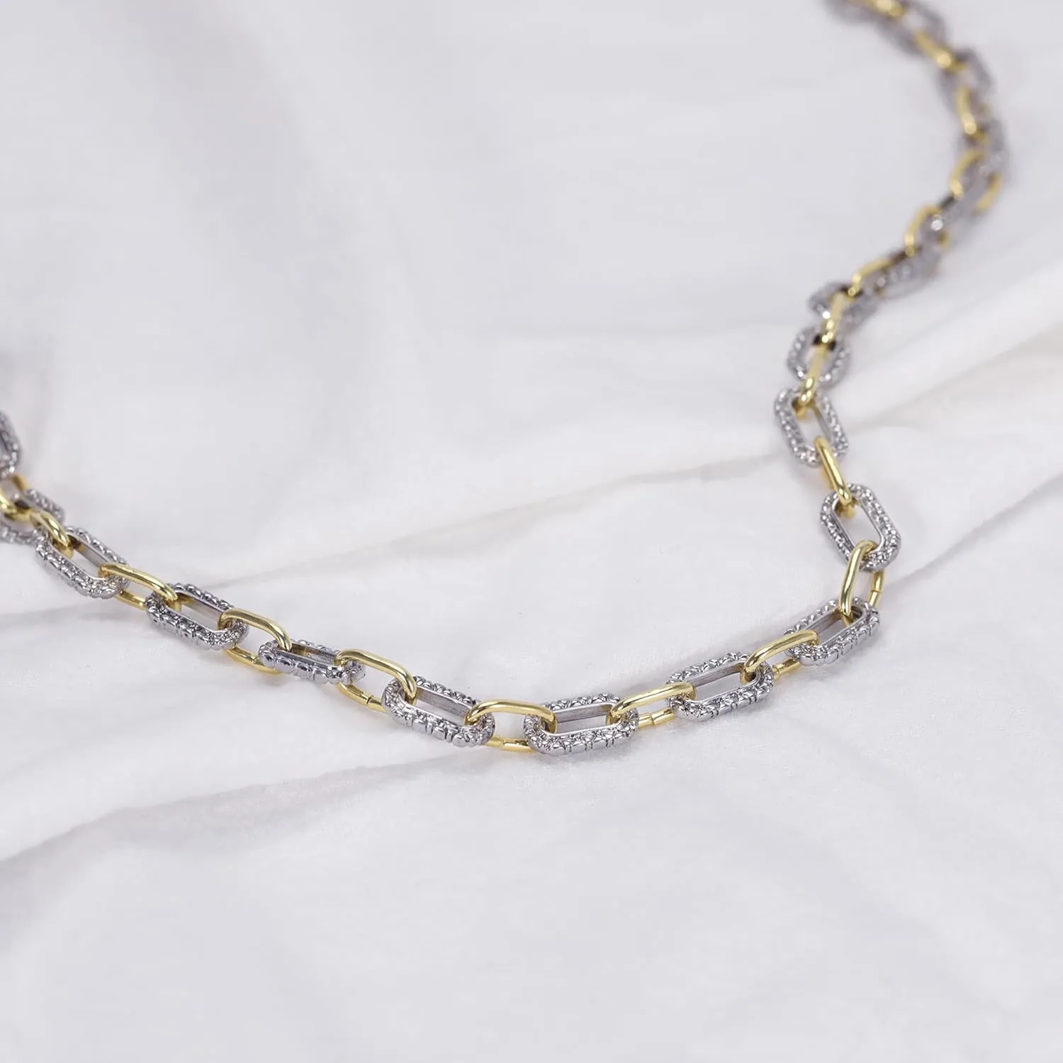 Two Tone Wire Cable Necklace Gold and Silver Link Chain Adjustable 18K Gold Plated Twist Vintage Classic Jewelry