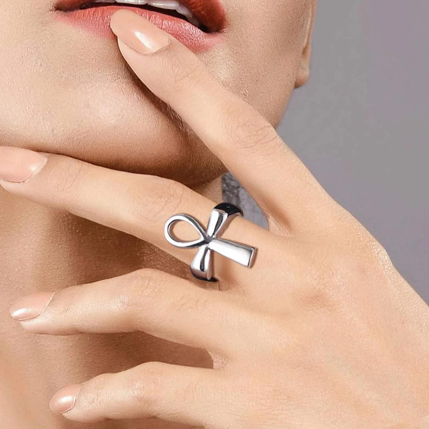 U7 Jewelry Ankh Rings Ancient Egyptian Eye of Ra Horus Ring Stainless Steel/Gold Plated/Black Color Egypt Symbol Rings for Men Women