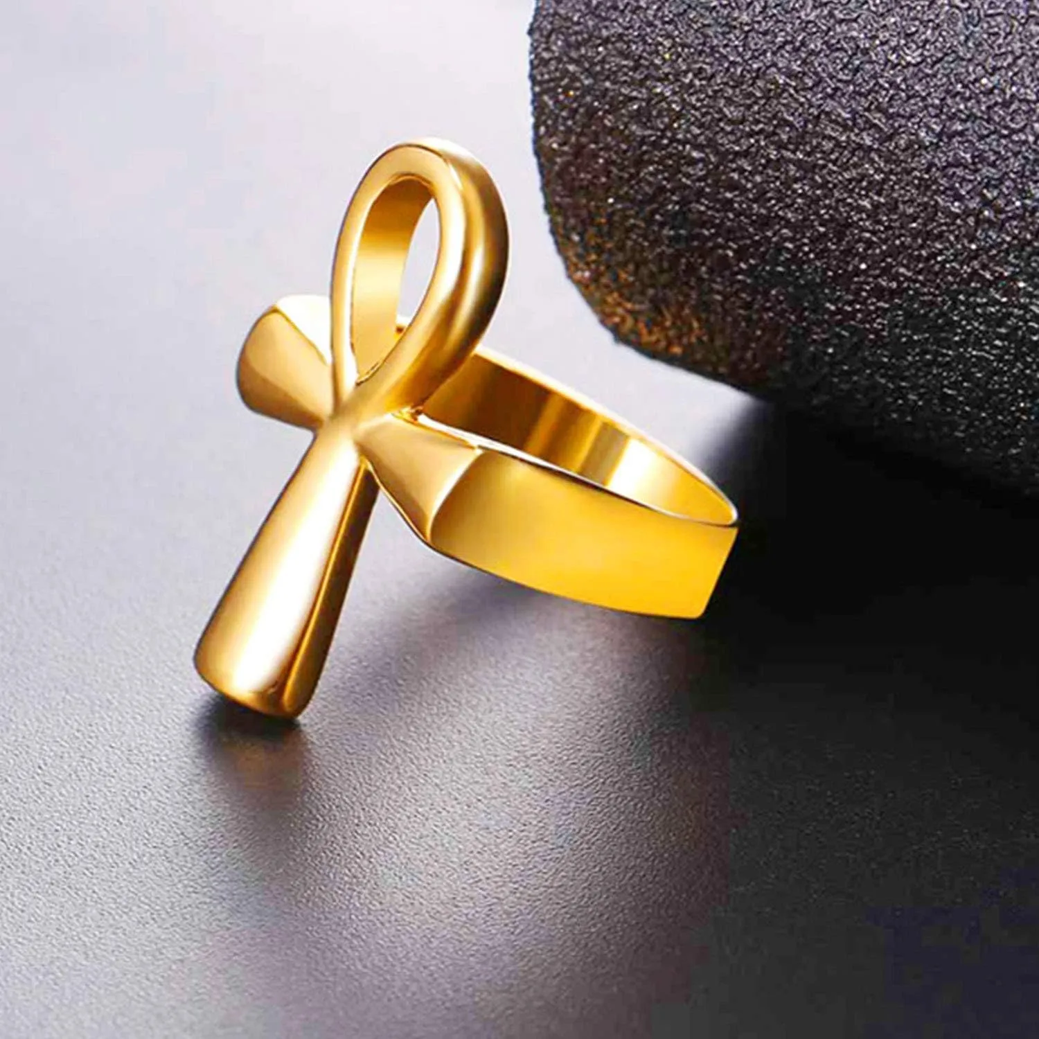 U7 Jewelry Ankh Rings Ancient Egyptian Eye of Ra Horus Ring Stainless Steel/Gold Plated/Black Color Egypt Symbol Rings for Men Women
