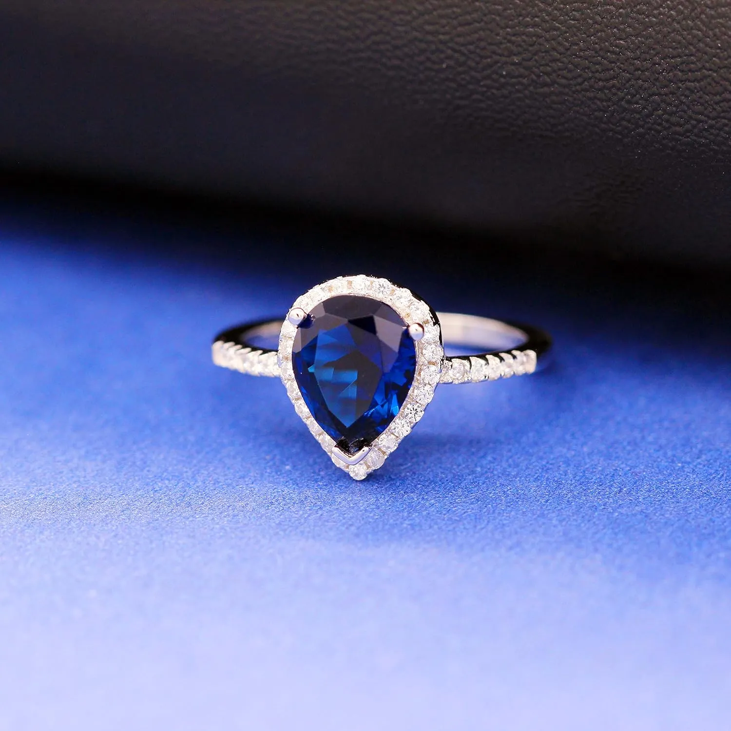 Uloveido 925 Sterling Silver Teardrop Shaped AAA Cubic Zirconia CZ Halo Promise Engagement Ring for Her (Blue, White) JZ116