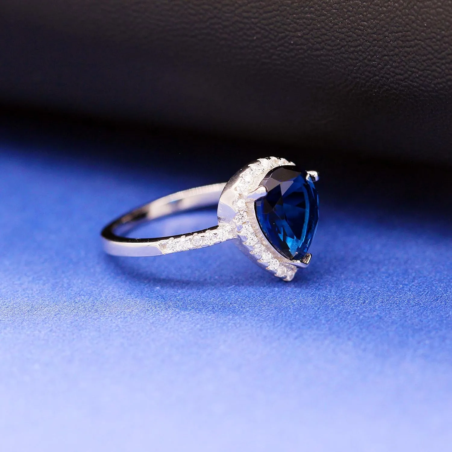 Uloveido 925 Sterling Silver Teardrop Shaped AAA Cubic Zirconia CZ Halo Promise Engagement Ring for Her (Blue, White) JZ116