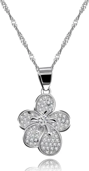 Uloveido Fashion Sakura Flower Pendants Necklaces Cubic Zirconia Cluster Blossom Necklace Jewelry for Women N504