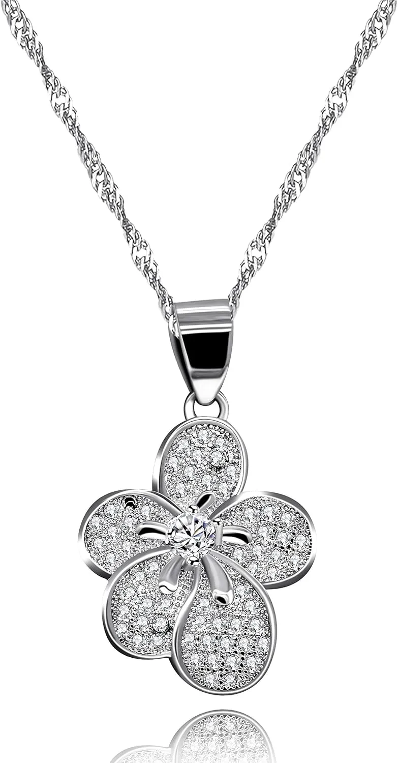 Uloveido Fashion Sakura Flower Pendants Necklaces Cubic Zirconia Cluster Blossom Necklace Jewelry for Women N504