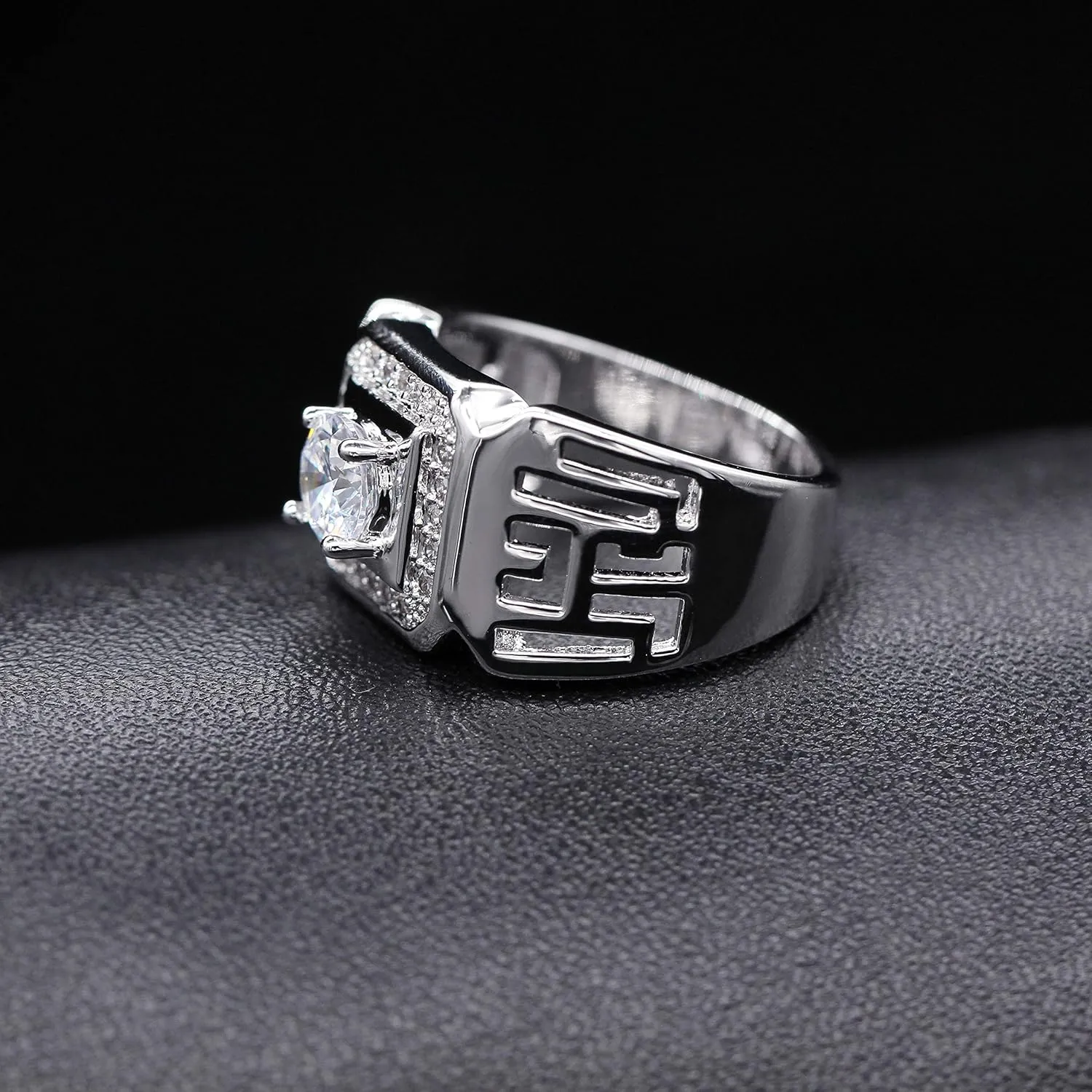 Uloveido Wide Square Brilliant Cut Platinum &Gold Plated Rings with Shiny Cubic Zirconia Luxurious Rings Wedding Band for Men JX001 Size 7 8 9 10 11