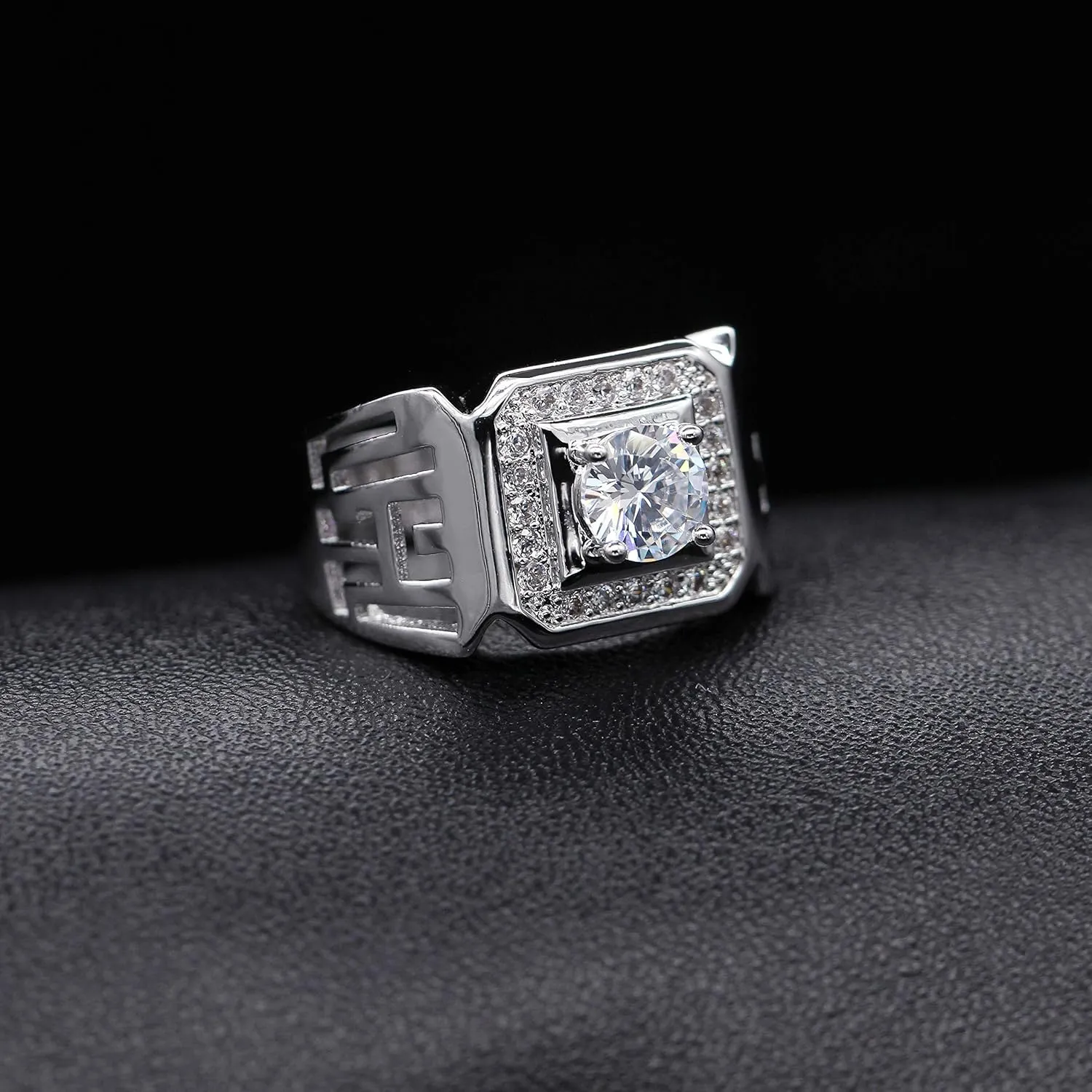 Uloveido Wide Square Brilliant Cut Platinum &Gold Plated Rings with Shiny Cubic Zirconia Luxurious Rings Wedding Band for Men JX001 Size 7 8 9 10 11