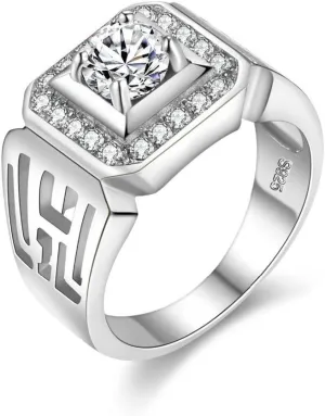 Uloveido Wide Square Brilliant Cut Platinum &Gold Plated Rings with Shiny Cubic Zirconia Luxurious Rings Wedding Band for Men JX001 Size 7 8 9 10 11