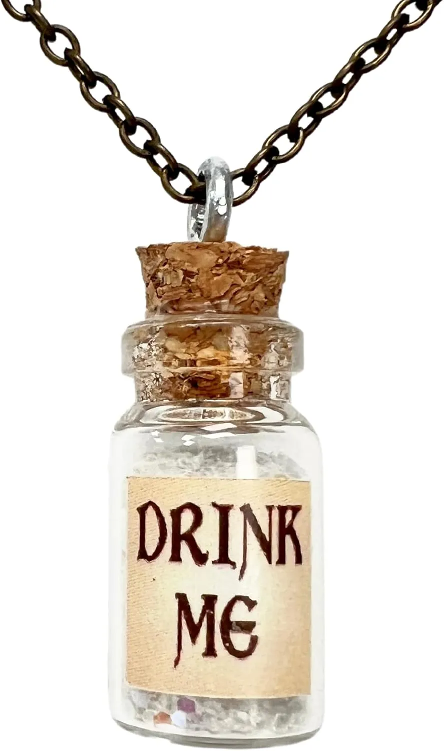 UMBRELLALABORATORY Alice in Wonderland Fairy Glow in The Dark Kawaii Necklace-Drink me handmade label sticker