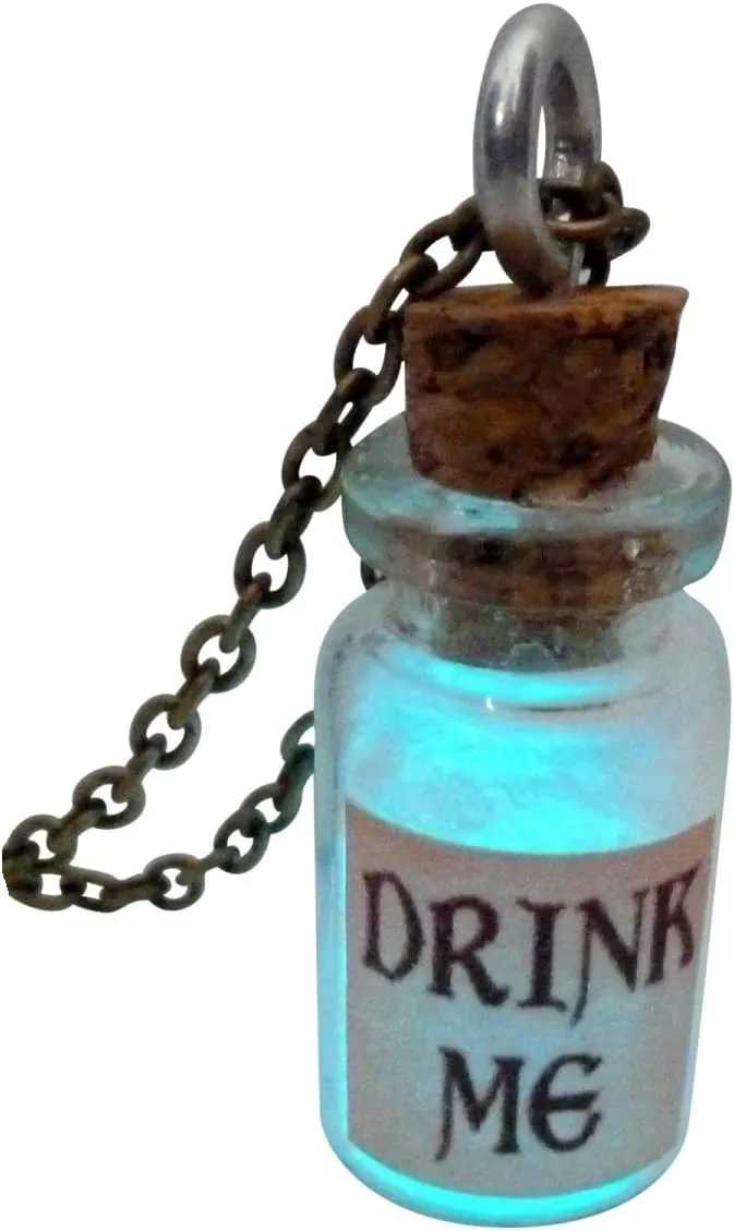 UMBRELLALABORATORY Alice in Wonderland Fairy Glow in The Dark Kawaii Necklace-Drink me handmade label sticker