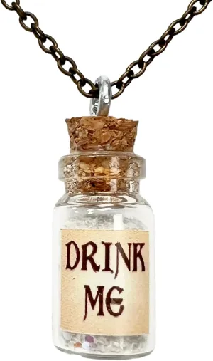 UMBRELLALABORATORY Alice in Wonderland Fairy Glow in The Dark Kawaii Necklace-Drink me handmade label sticker