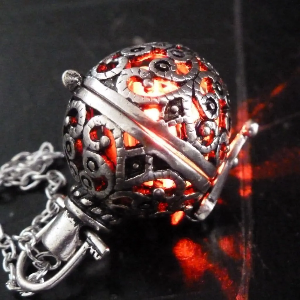UMBRELLALABORATORY Steampunk FIRE Necklace - Pendant Glow Locket - Great Gifts for women, Mother, Father, cute magical Jewelry