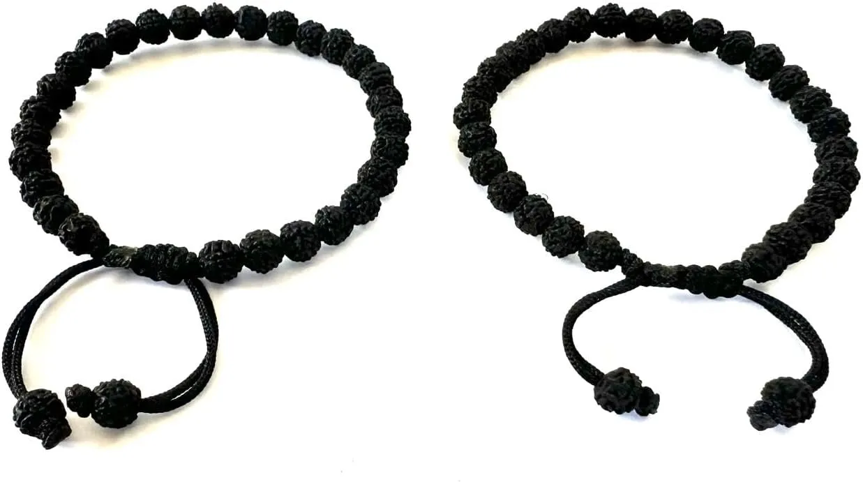 Unisex-Adult Panchmukhi Rudraksha Bracelet For prayer, 6 mm, Black, Set of 2