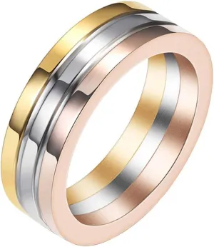 Unisex Tri-Color Stainless Steel Engagement Wedding Band Rings for Women and Men 6mm Wide