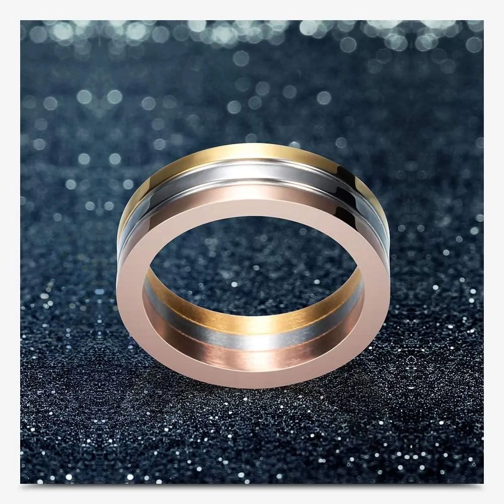 Unisex Tri-Color Stainless Steel Engagement Wedding Band Rings for Women and Men 6mm Wide