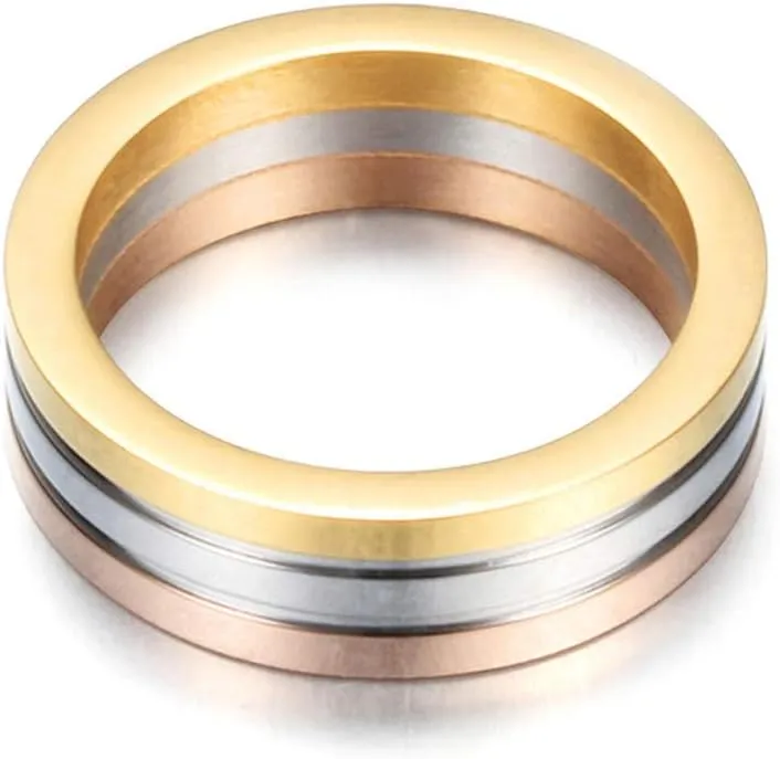 Unisex Tri-Color Stainless Steel Engagement Wedding Band Rings for Women and Men 6mm Wide