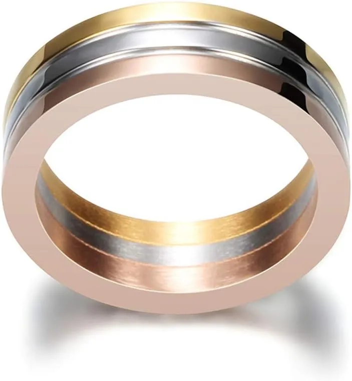Unisex Tri-Color Stainless Steel Engagement Wedding Band Rings for Women and Men 6mm Wide