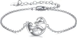URONE Cat Bracelet Sterling Silver Cats Bracelets Kitten Bracelet Cat Jewelry Gifts for Women Cat Lovers