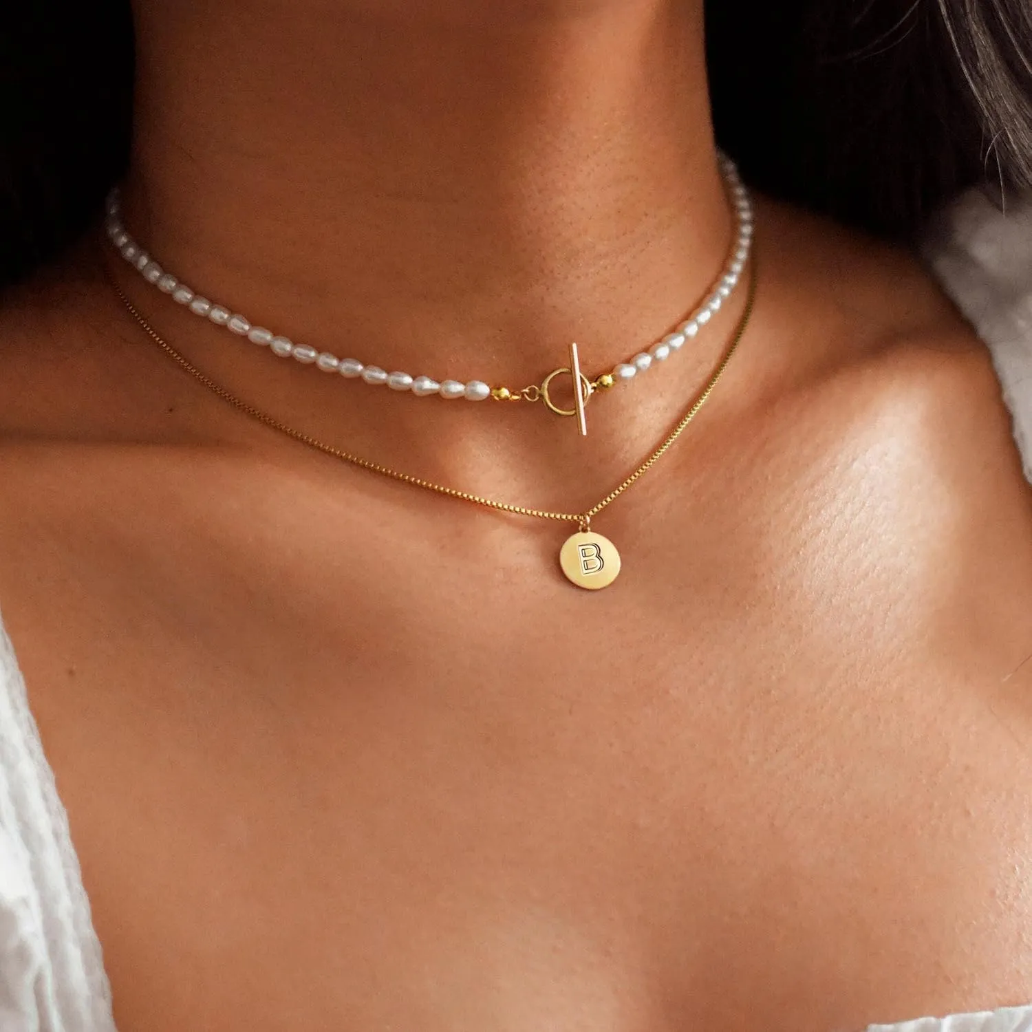 Ursteel Dainty Initial Necklaces for Women Trendy - Layered Pendant Necklace, Gold Pearl Initial Necklace, Letter Chain Necklace, Gold Jewelry for Women, Personalized Gifts for Women