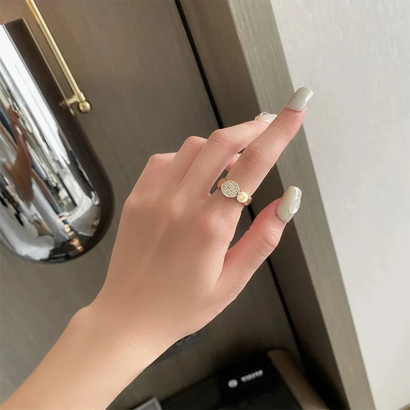 VAIGE Classic Zircon Circle Open Ring - Chic Brass Design with Semi-Precious Stone for Wedding and Party Accessories