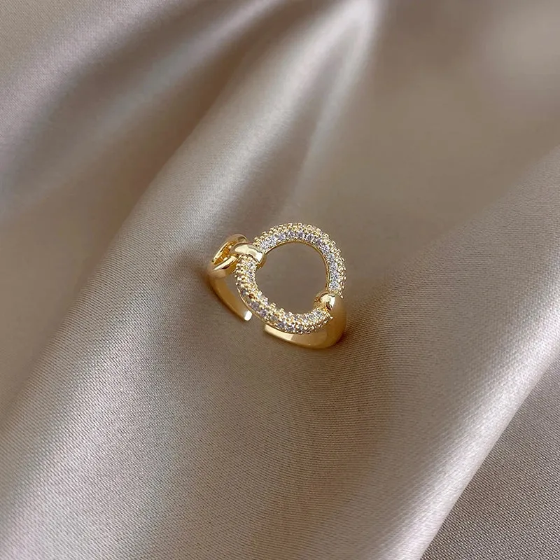 VAIGE Classic Zircon Circle Open Ring - Chic Brass Design with Semi-Precious Stone for Wedding and Party Accessories