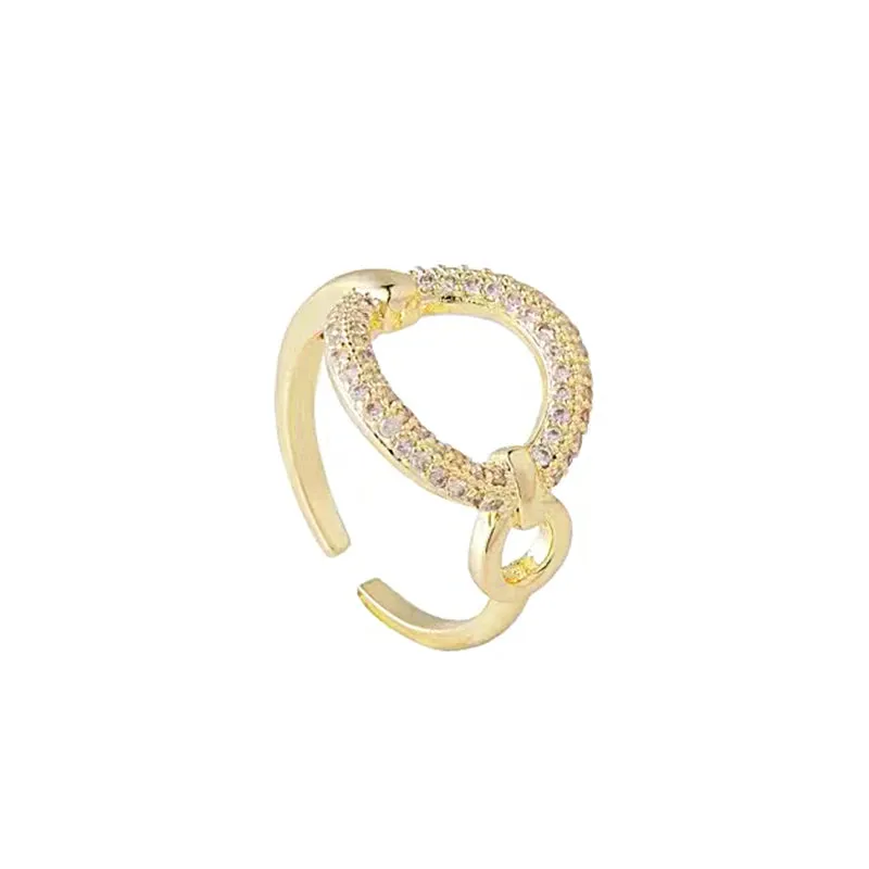 VAIGE Classic Zircon Circle Open Ring - Chic Brass Design with Semi-Precious Stone for Wedding and Party Accessories